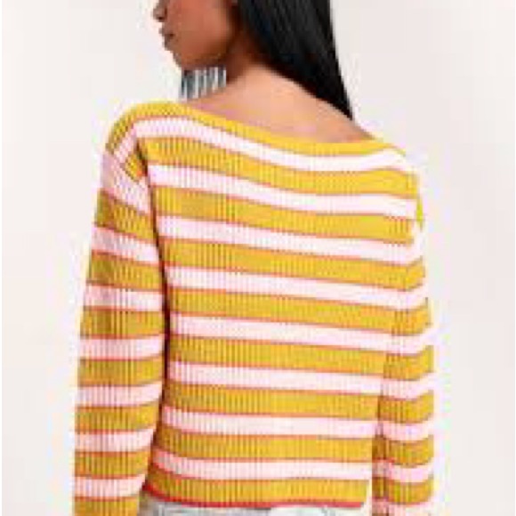 Free People Just My Stripe Yellow and Pink Sweater, Size XS - Picture 6 of 10